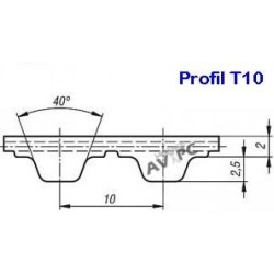 Courroie T10-1100 double denture, Polyuréthane câble KEVLAR